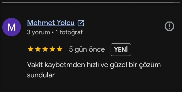 Google yorumu - Mehmet Yolcu