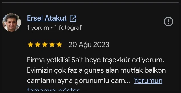 Google yorumu - Ersel Atakut