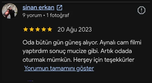 Google yorumu - Sinan Erkan