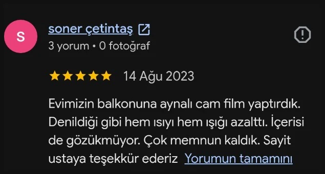 Google yorumu - Soner Cetintas