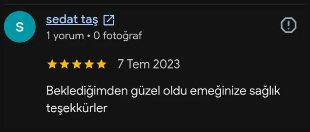 Google yorumu - Sedat Tas