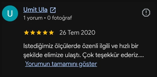 Google yorumu - Umit Ula