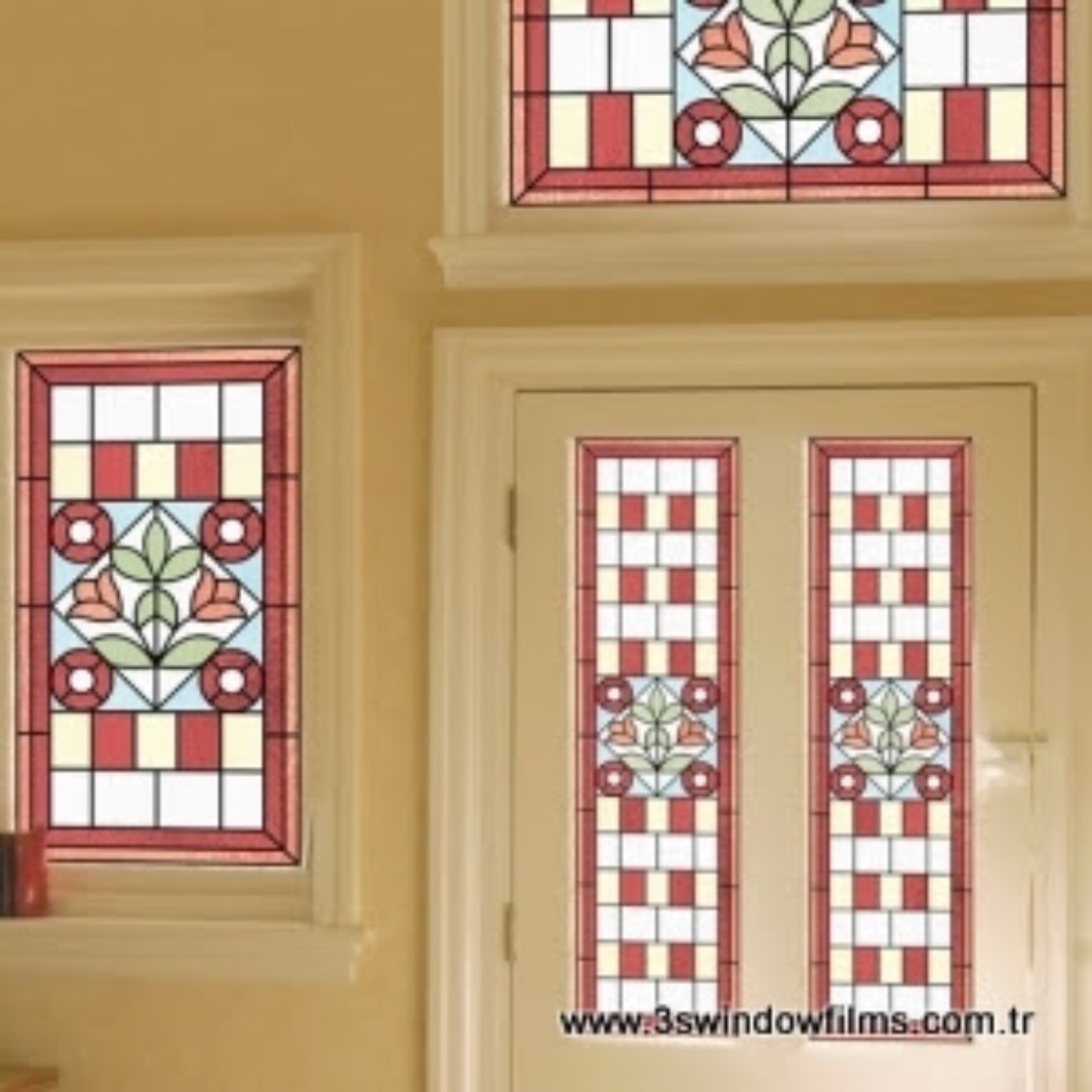 Floral desenli vitray cam filmi